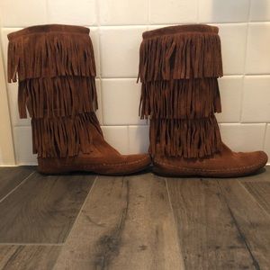 Lauren Conrad brown fringe boots.